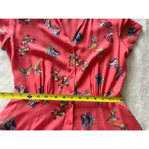 Emily And Fin Roller Skate Dress Sz S Skating Coral Orange Retro Pockets RARE! - Picture 12 of 15